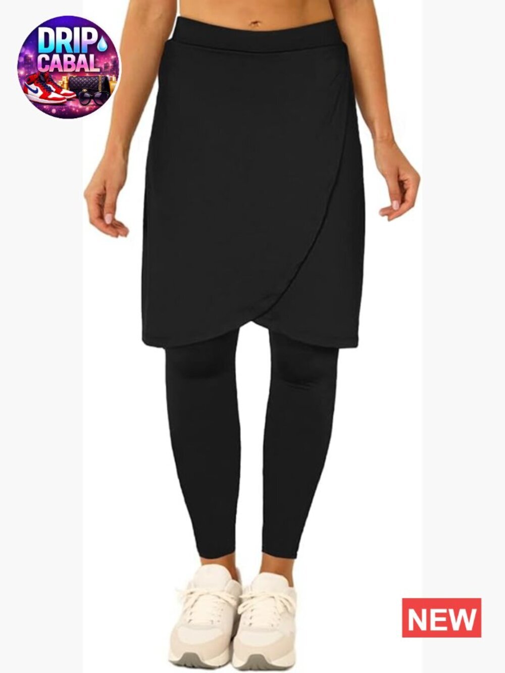Knee-Length Athletic Skirt with Leggings Wrap Skort Built-in Pockets